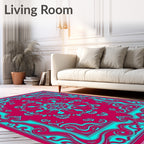 Crimson Teal Floral Scroll Frame Rug