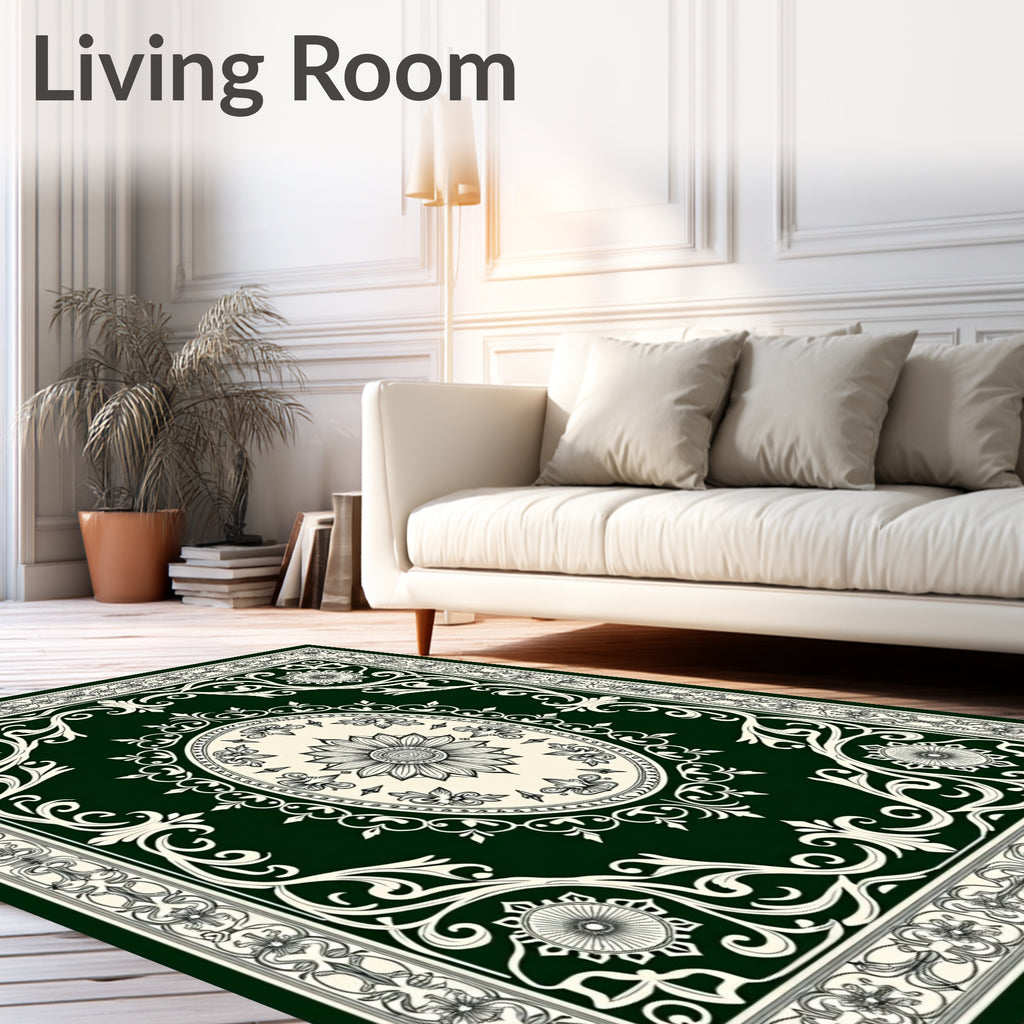 Deep Green Floral Oval Medallion Rug