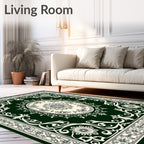 Deep Green Floral Oval Medallion Rug