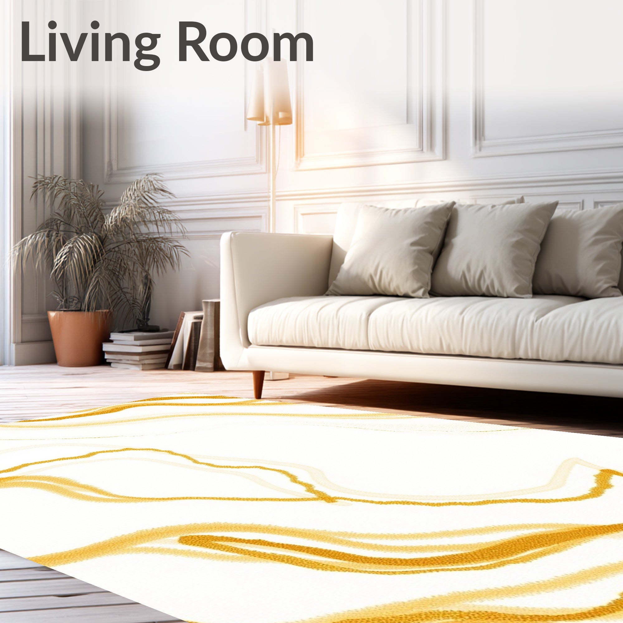 Golden Flowing Abstract Lines Rug