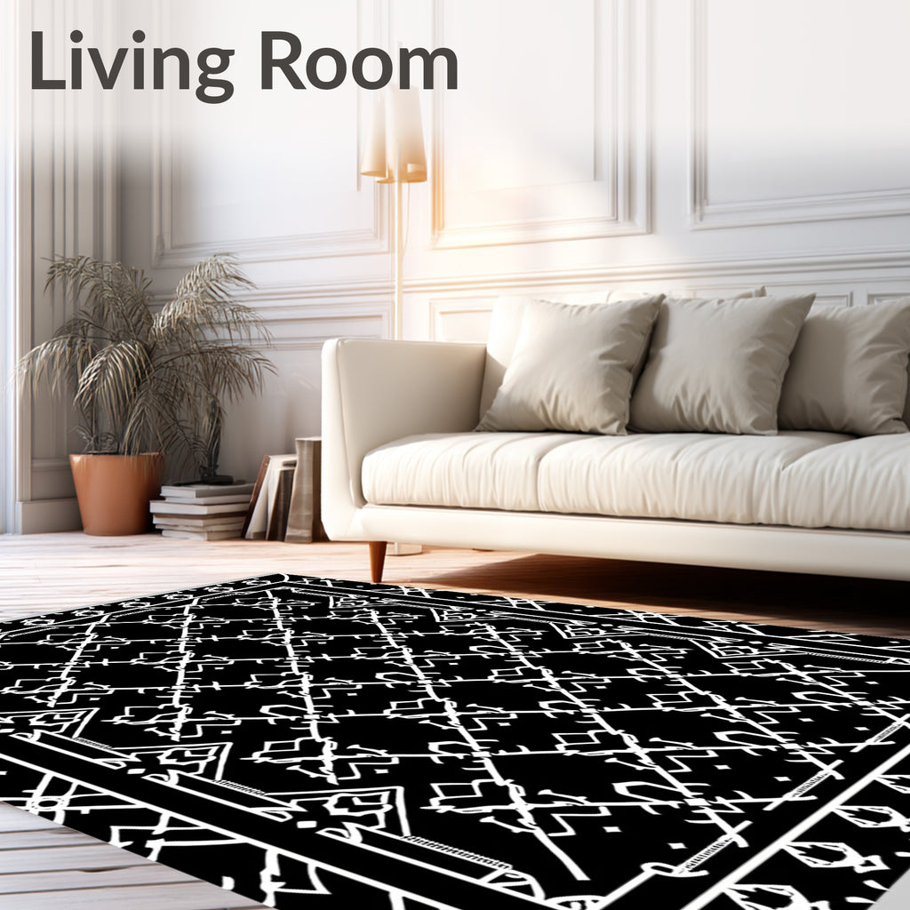 Black White Geometric Art Deco Rug