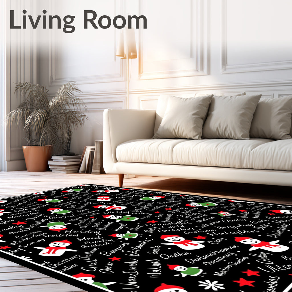 Christmas Snowmen Black Background Rug