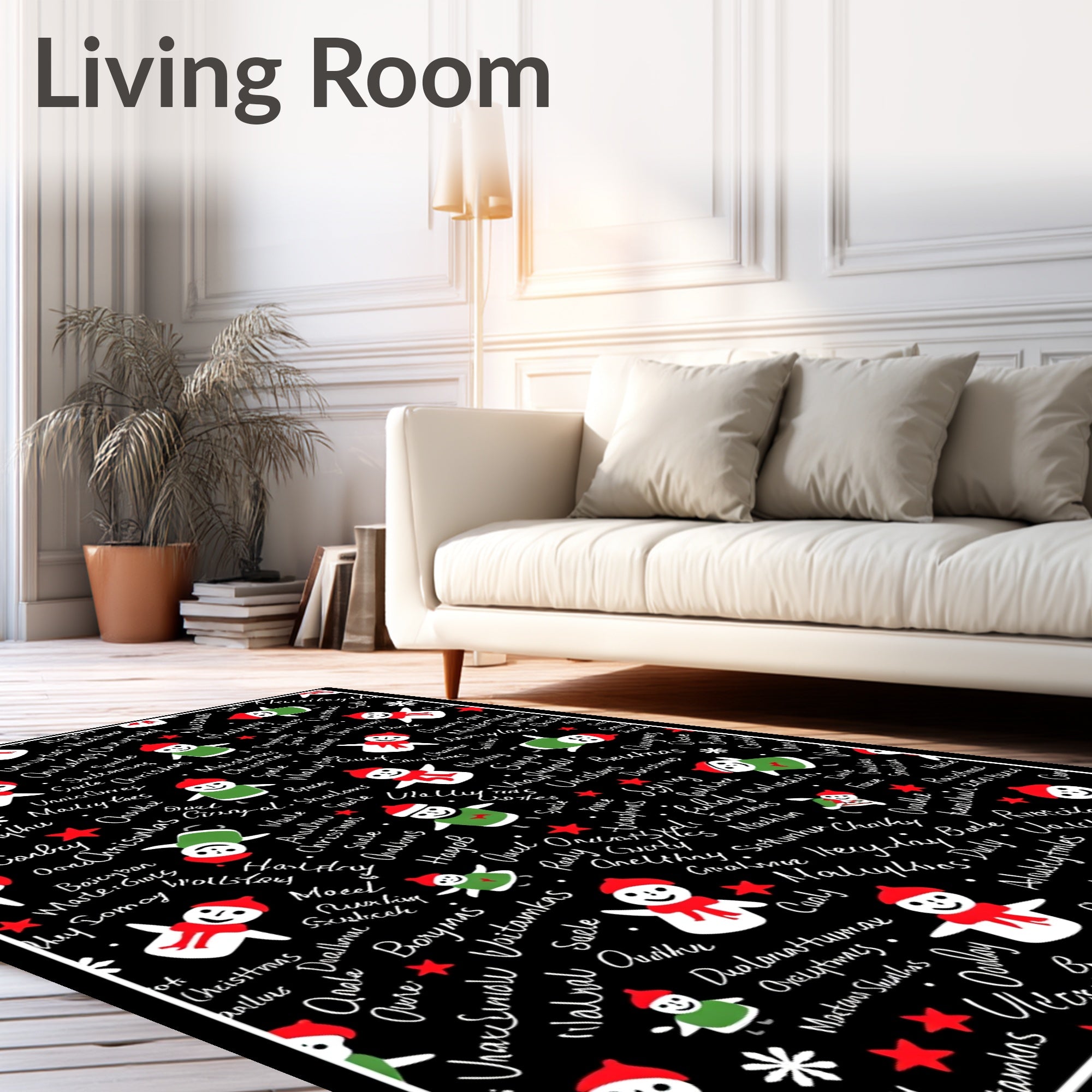 Christmas Snowmen Black Background Rug