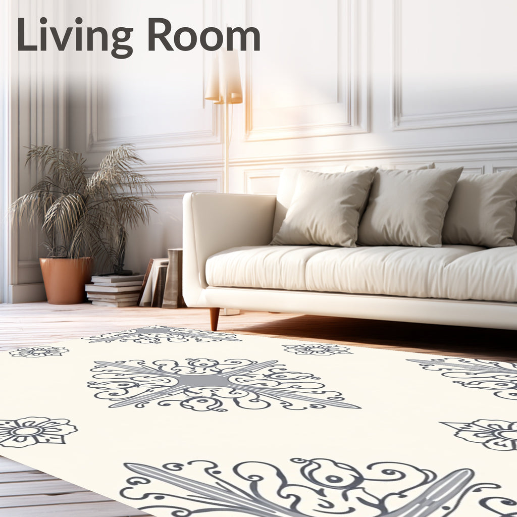 Cream Gray Floral Paisley Medallion Rug