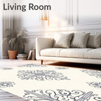 Cream Gray Floral Paisley Medallion Rug