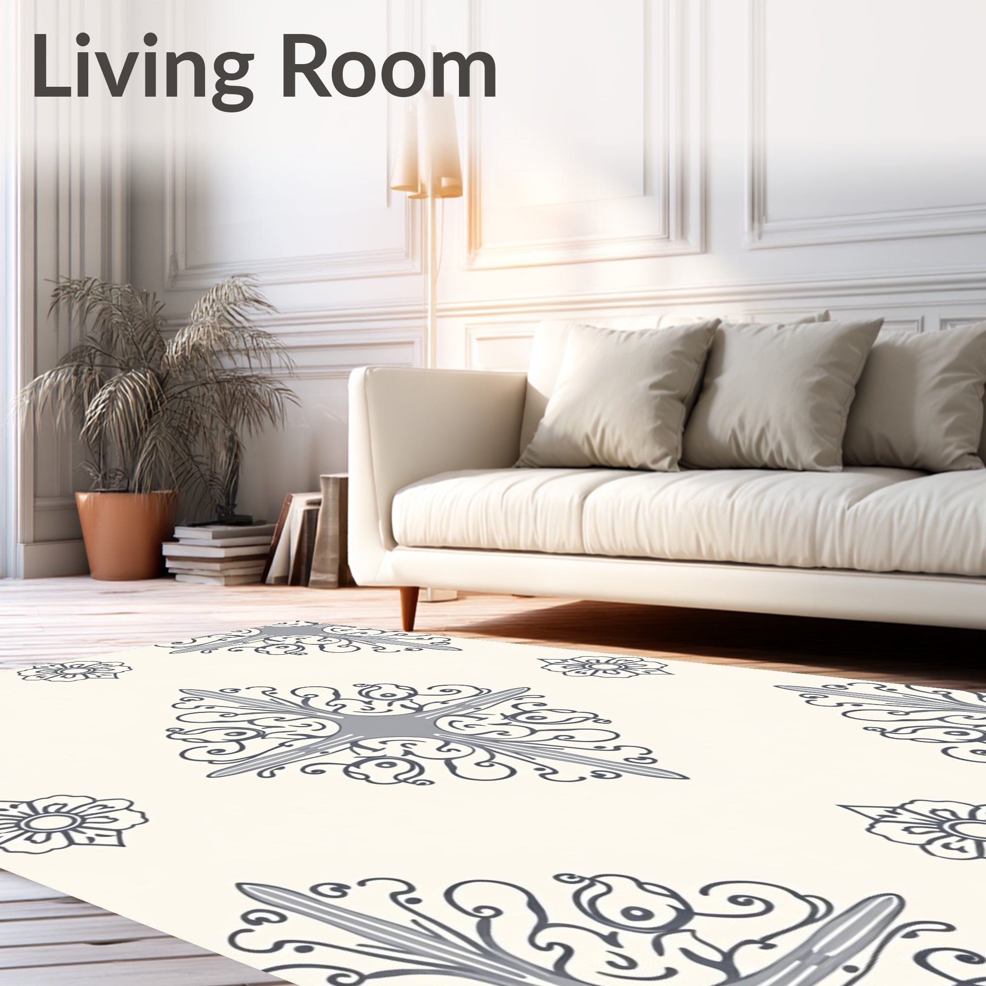 Cream Gray Floral Paisley Medallion Rug