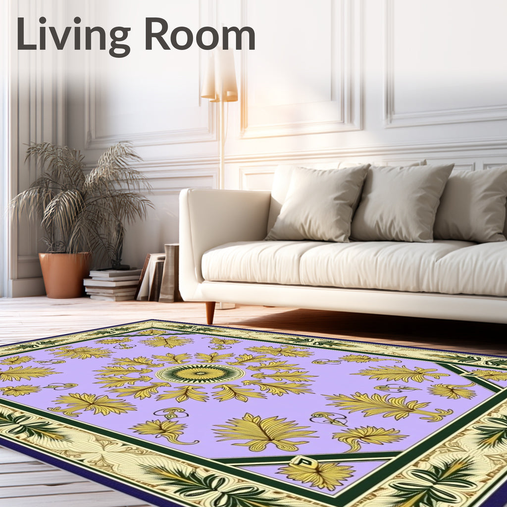 Ornate Golden Leaf Lavender Manor Rug