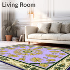 Ornate Golden Leaf Lavender Manor Rug