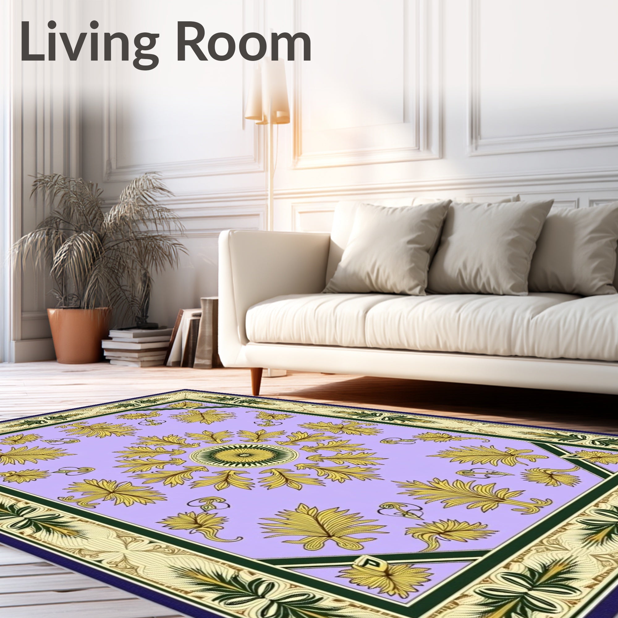Ornate Golden Leaf Lavender Manor Rug