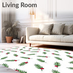 Green Pine Sprig Red Berry Scattered Rug