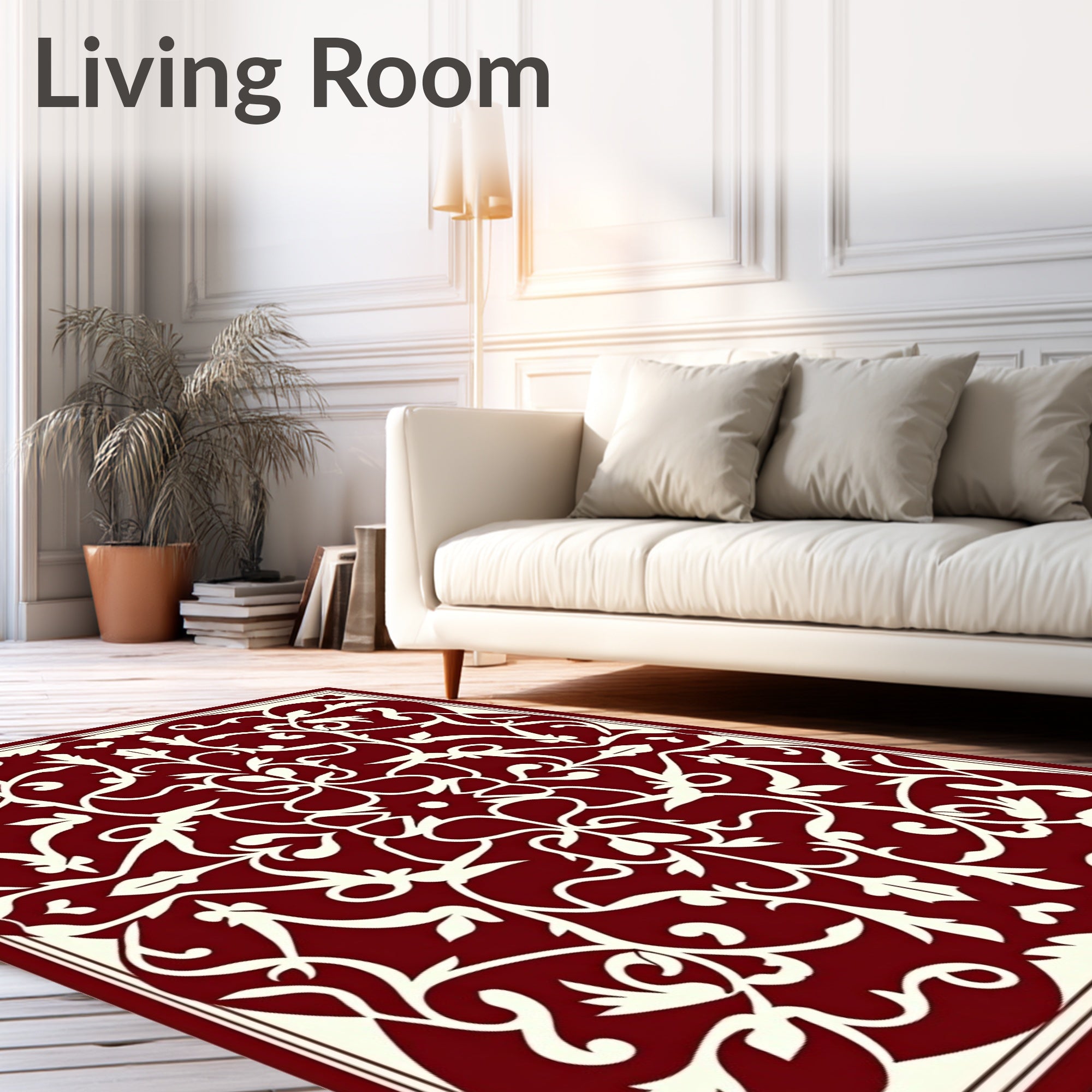 Crimson Ivory Floral Scrollwork Rug