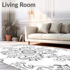 Ornate Gray Floral Scroll Medallion Rug