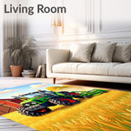 Green Tractor in Golden Wheat Field Rug