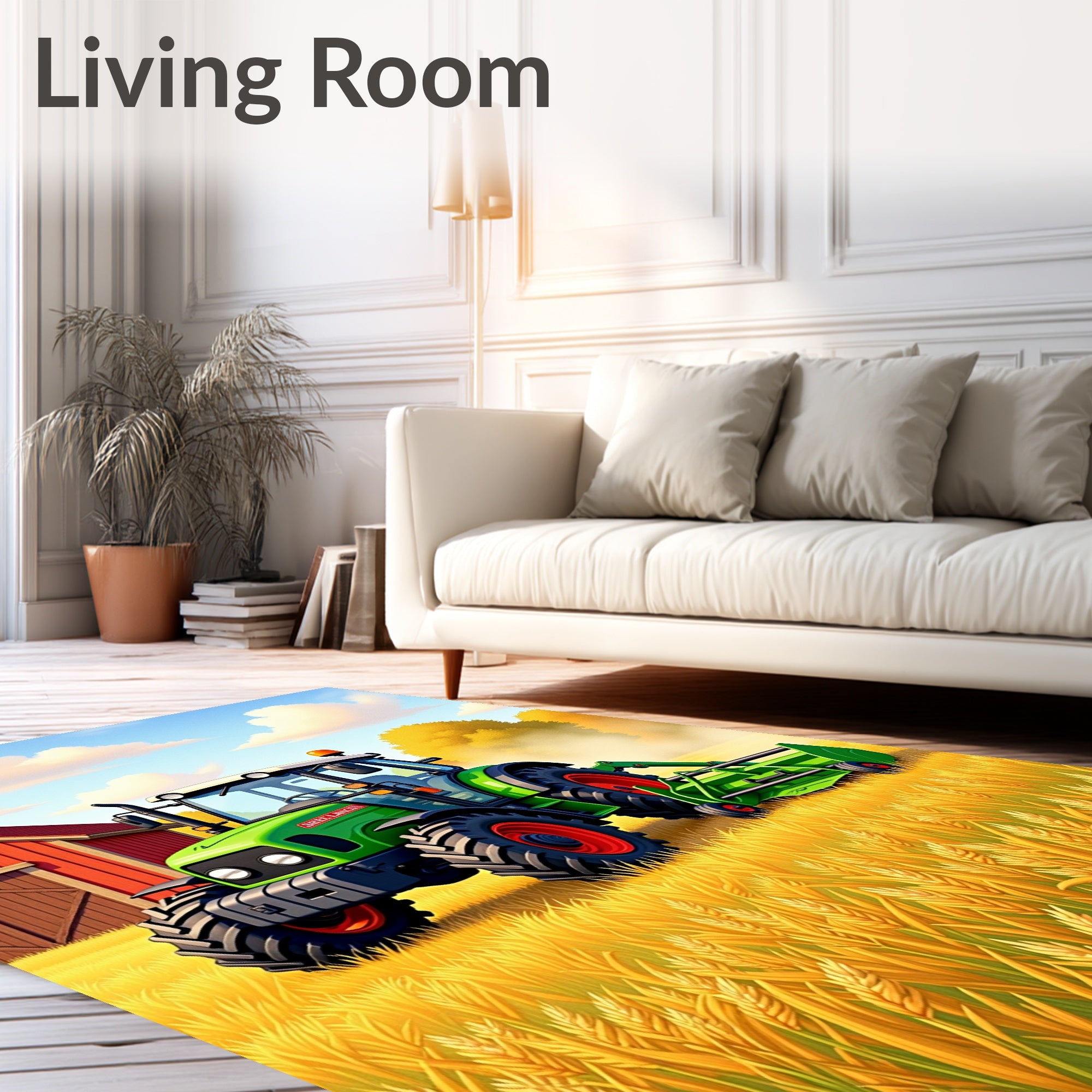 Green Tractor in Golden Wheat Field Rug