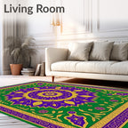 Purple Golden Floral Sunburst Green Rug