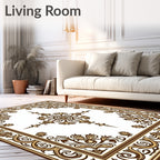 Ornate Brown Floral Square Medallion Rug