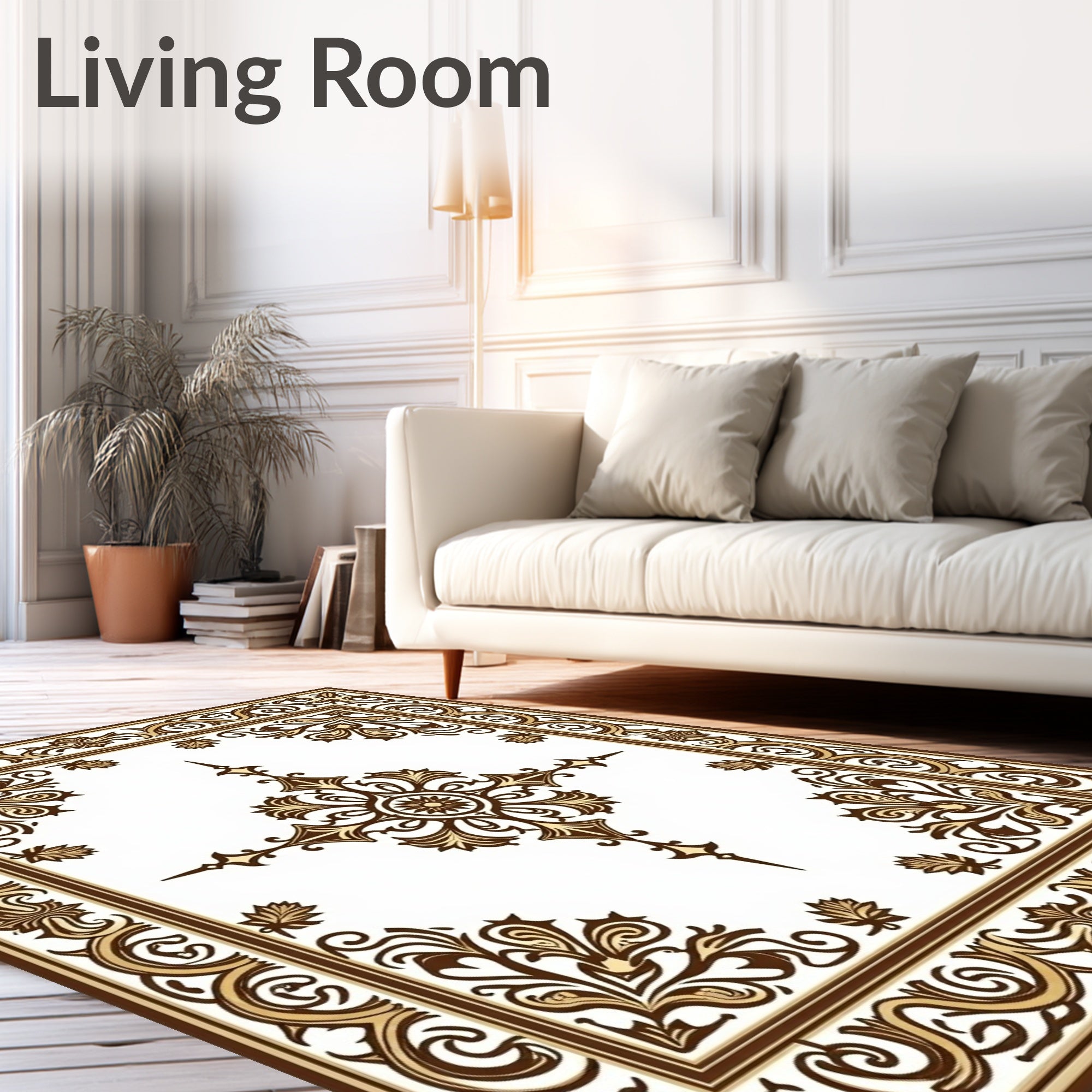 Ornate Brown Floral Square Medallion Rug