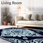 Sky Blue Floral Mandala on Navy Rug