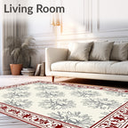 Crimson Bordered Floral Garland Rug