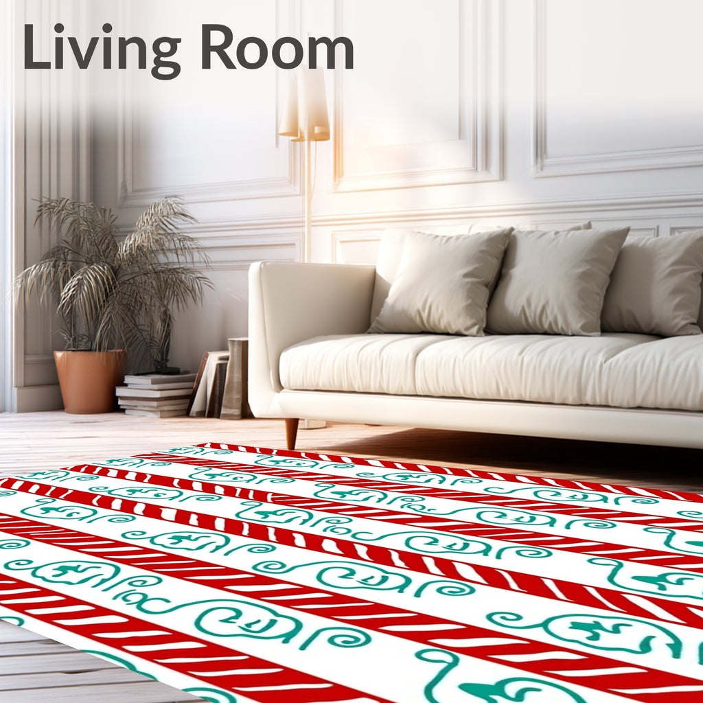 Red White Teal Whimsical Face Stripes Rug