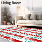 Red White Teal Whimsical Face Stripes Rug