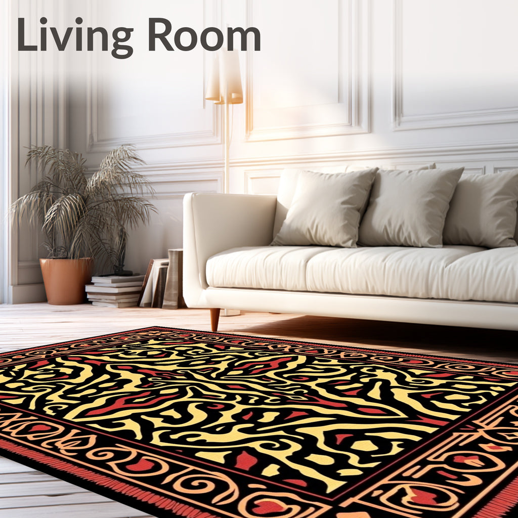 Bold Red Yellow Abstract Floral Medallion Rug