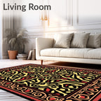 Bold Red Yellow Abstract Floral Medallion Rug