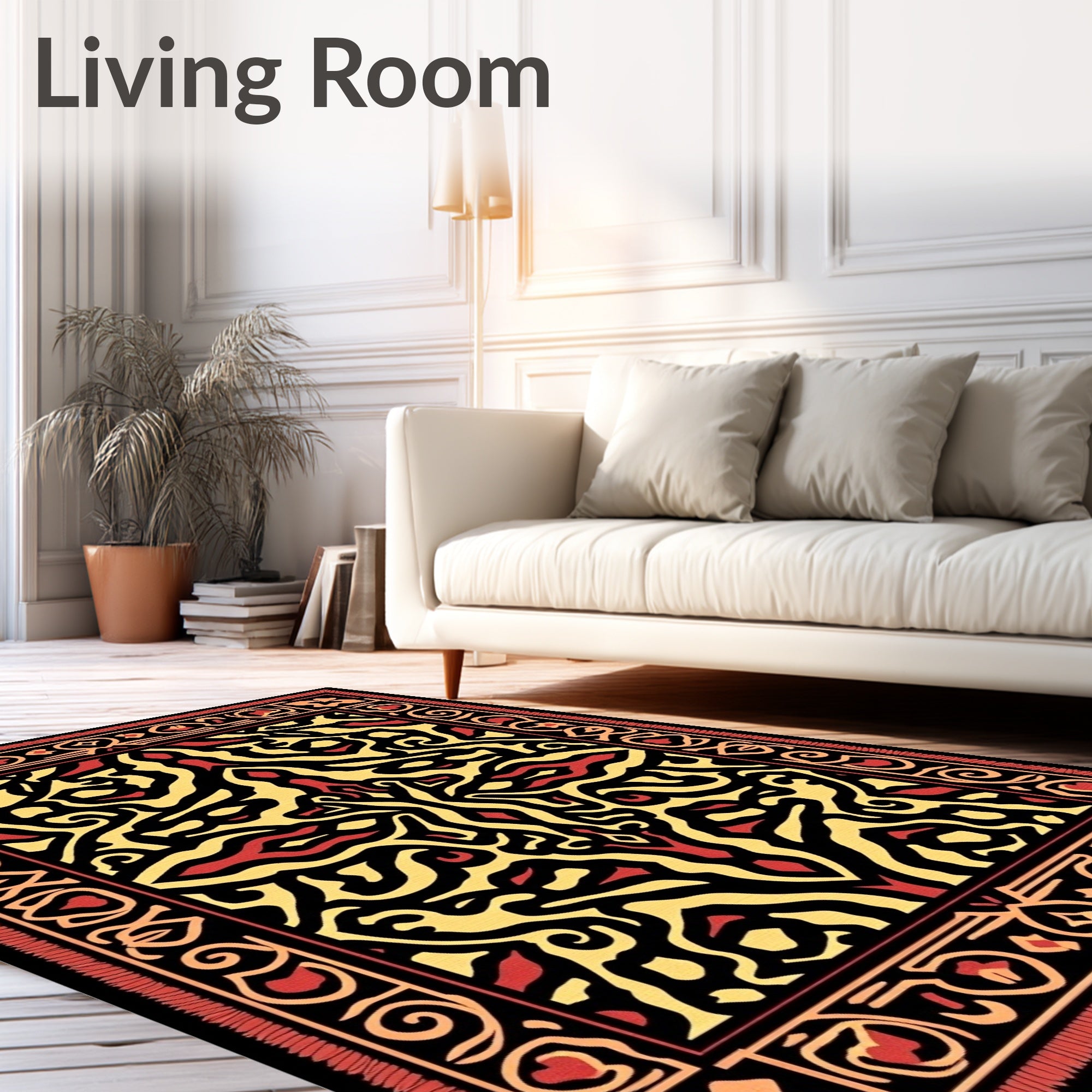 Bold Red Yellow Abstract Floral Medallion Rug