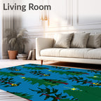 Green Christmas Trees Yellow Stars Latern Rug