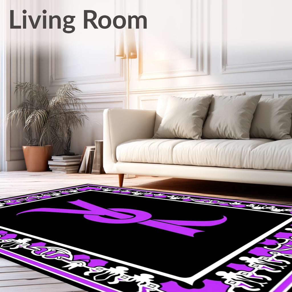 Elegant Violet Ribbon Black Framed Rug