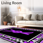 Elegant Violet Ribbon Black Framed Rug