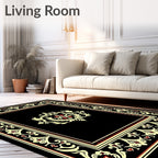 Black Cream Red Ornate Scroll Garden Rug