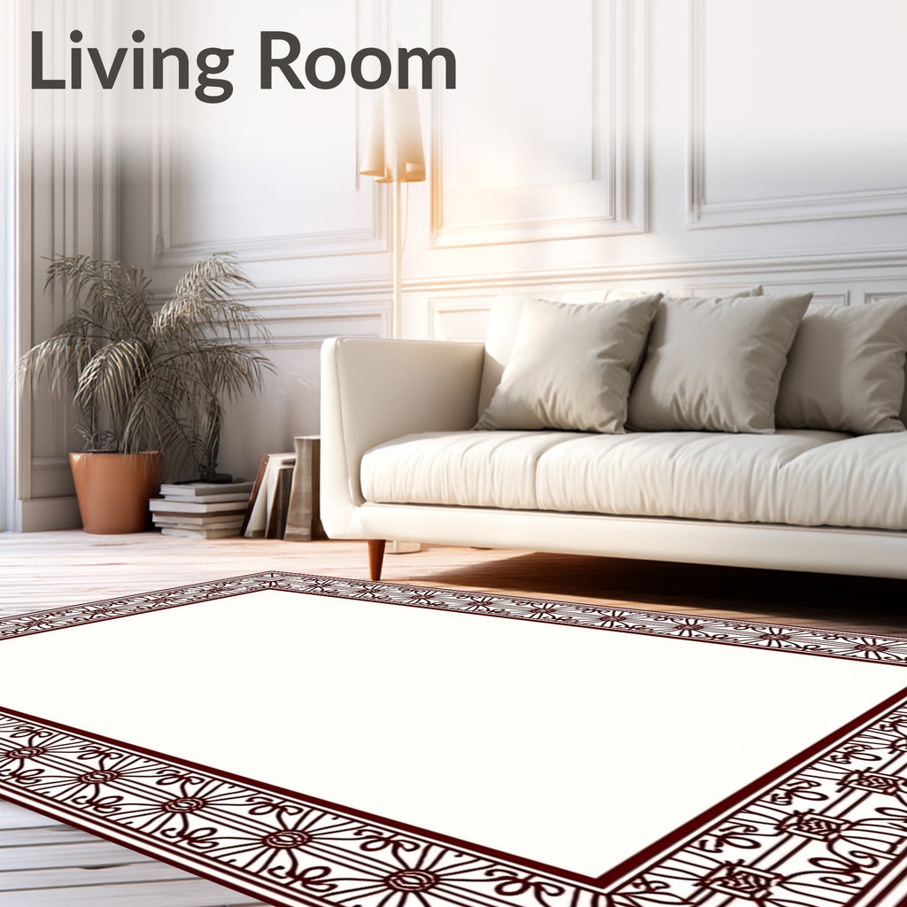 Maroon Geometric Fan Medallion Border Rug