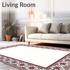 Maroon Geometric Fan Medallion Border Rug