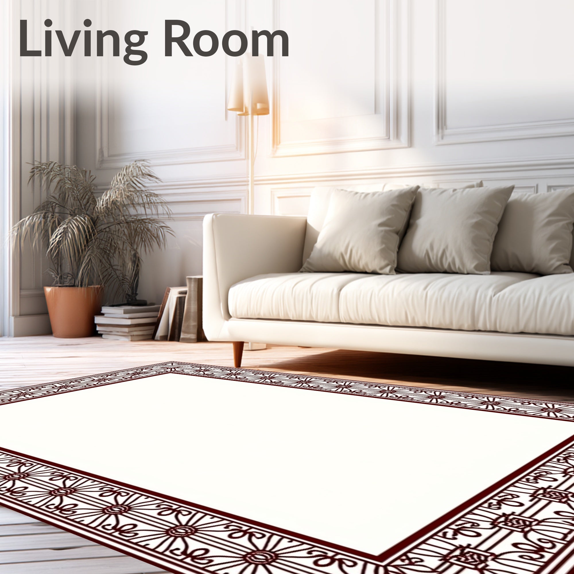 Maroon Geometric Fan Medallion Border Rug