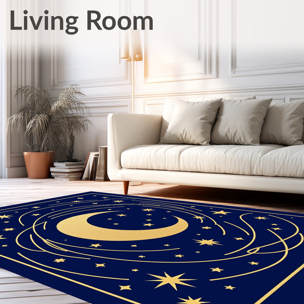 Golden Moon And Stars Swirl Rug