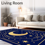 Golden Moon And Stars Swirl Rug