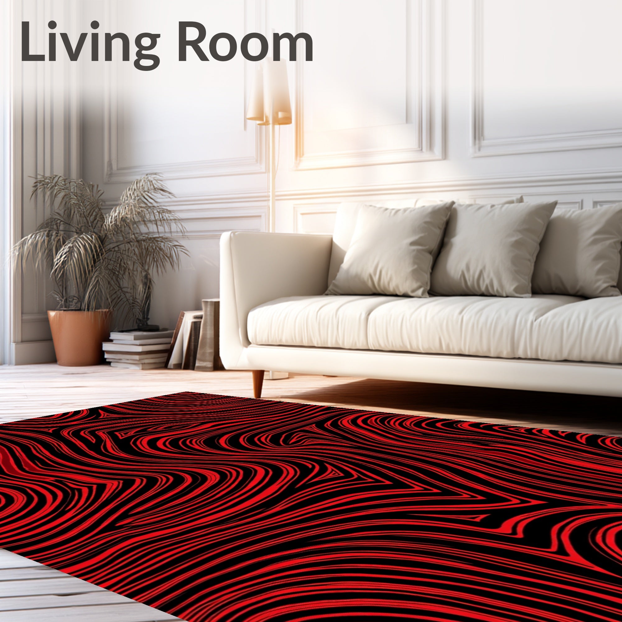 Crimson and Black Wavy Stripe Abstract Rug