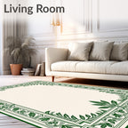 Emerald Green Ornate Leaf Border Rug