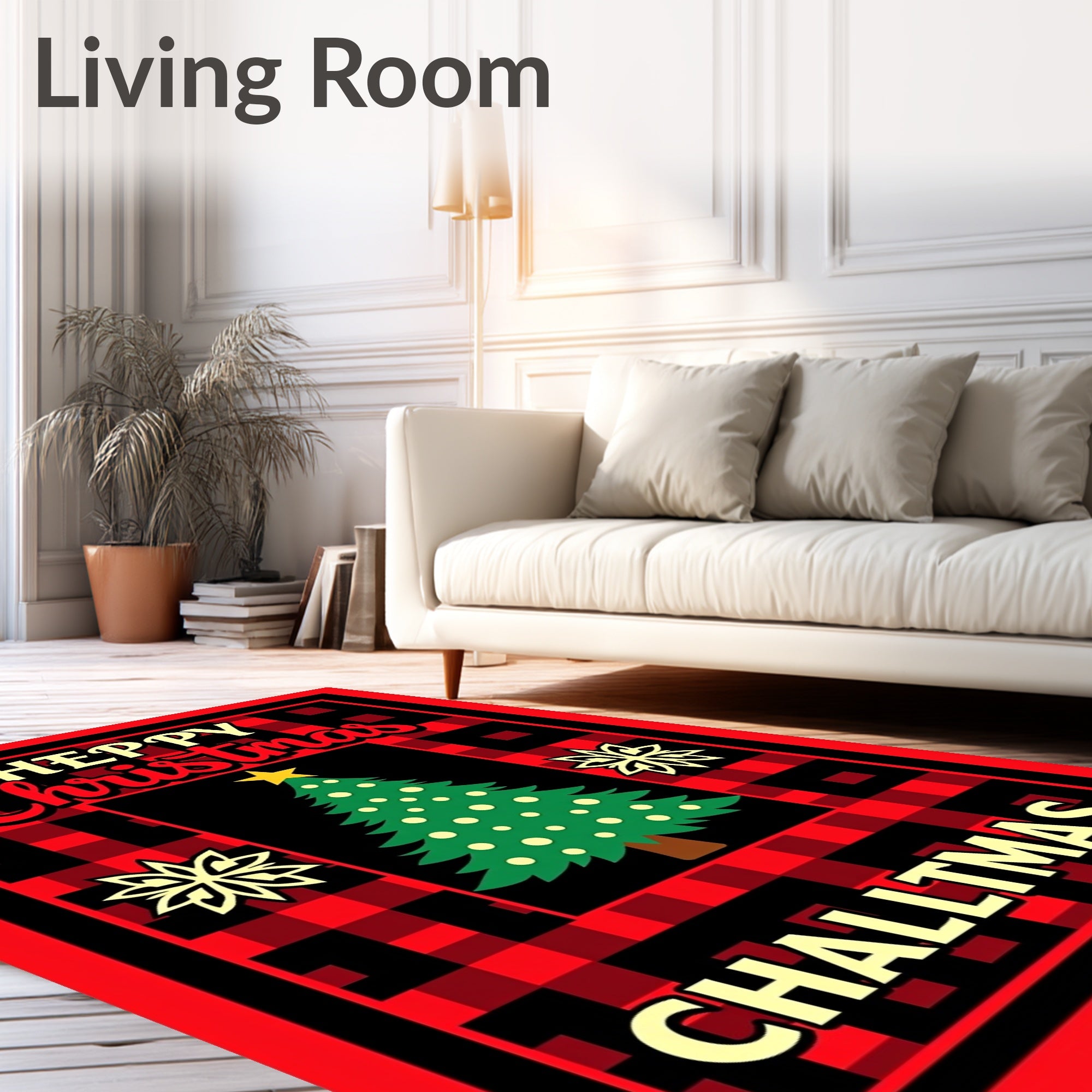 Red Buffalo Plaid Christmas Tree Snowflakes Rug