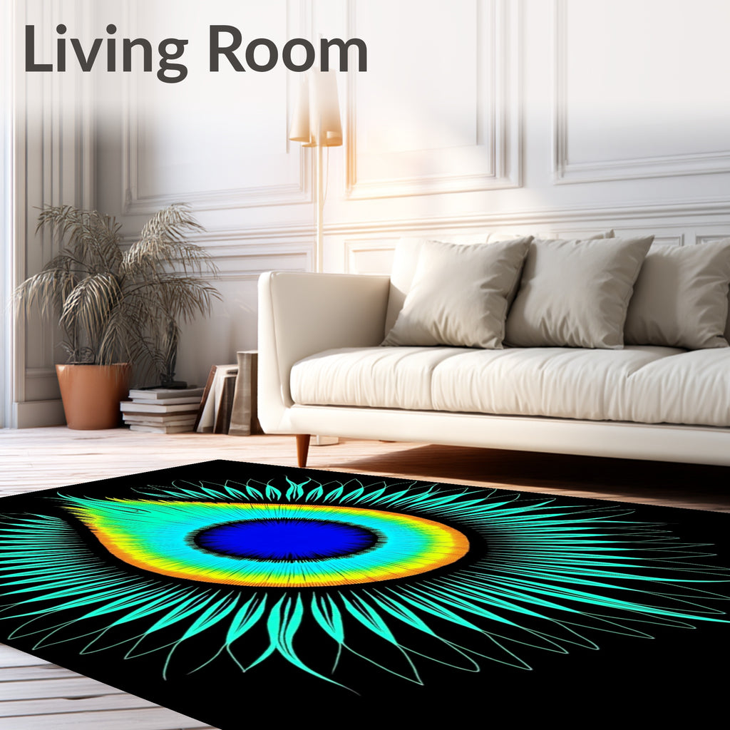 Vibrant Teal Rainbow Peacock Eye Rug
