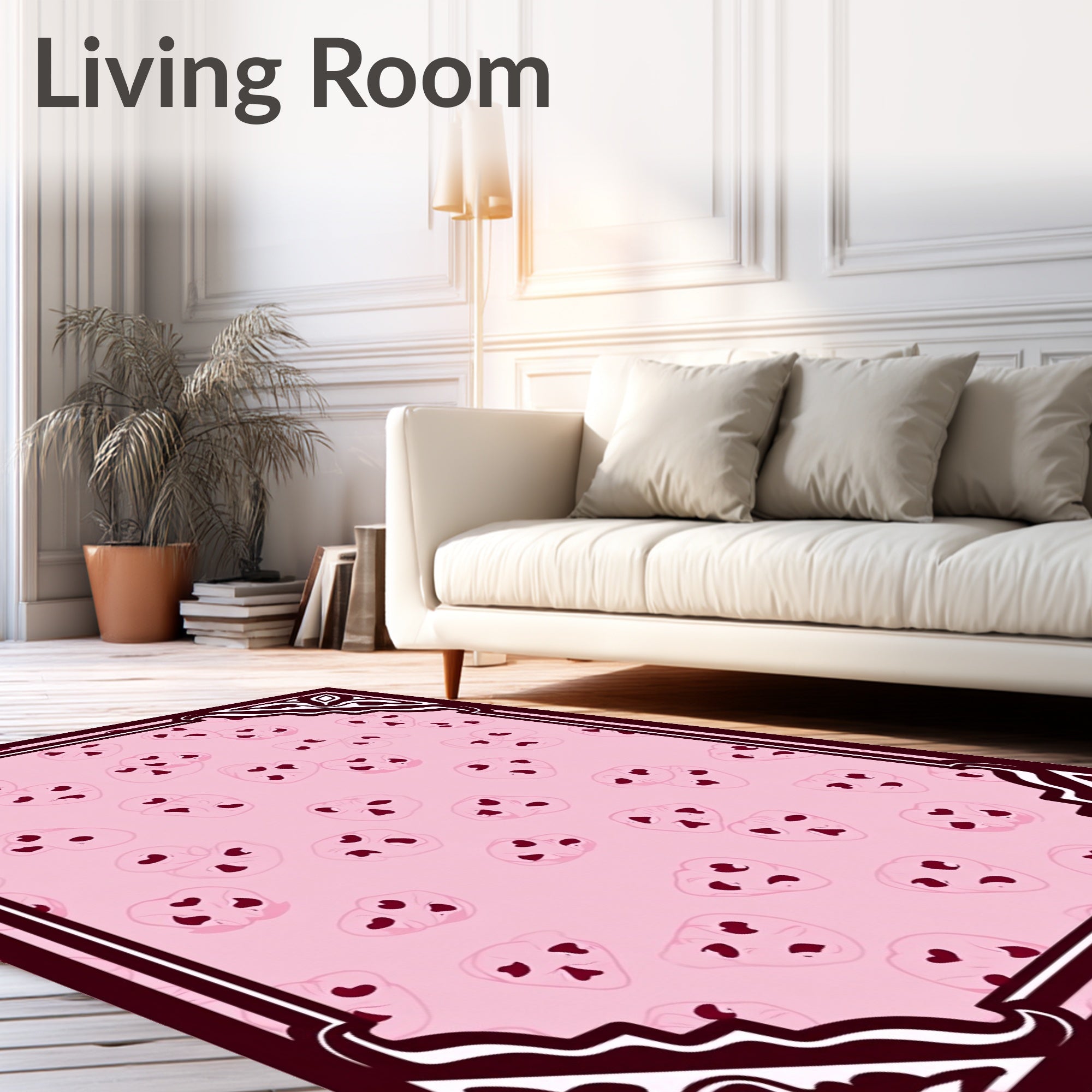 Pink Heart Faces Frame Rug