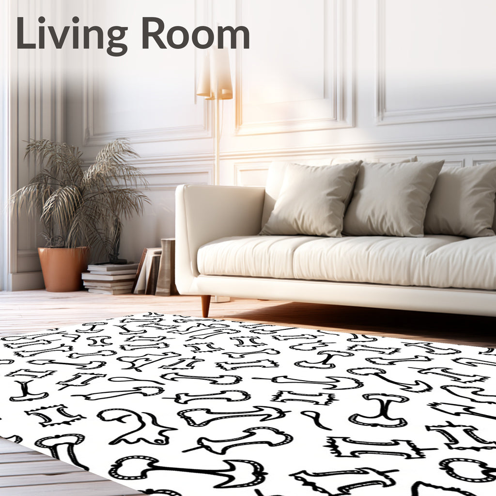 Black White Abstract Apple Core Shapes Rug