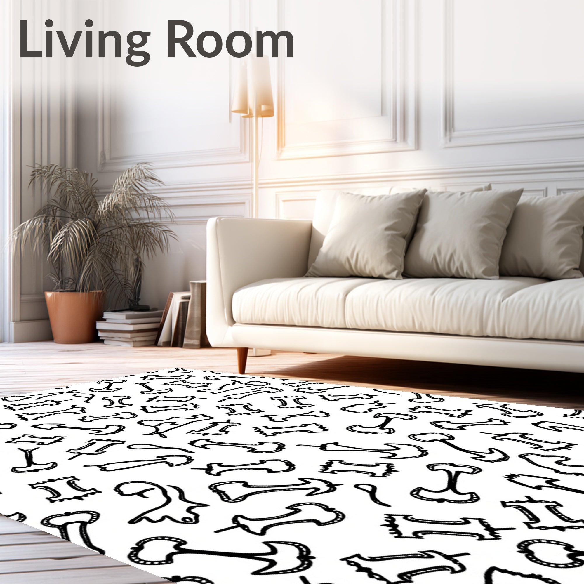 Black White Abstract Apple Core Shapes Rug