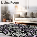 Delicate Black Floral Rose Garden Rug