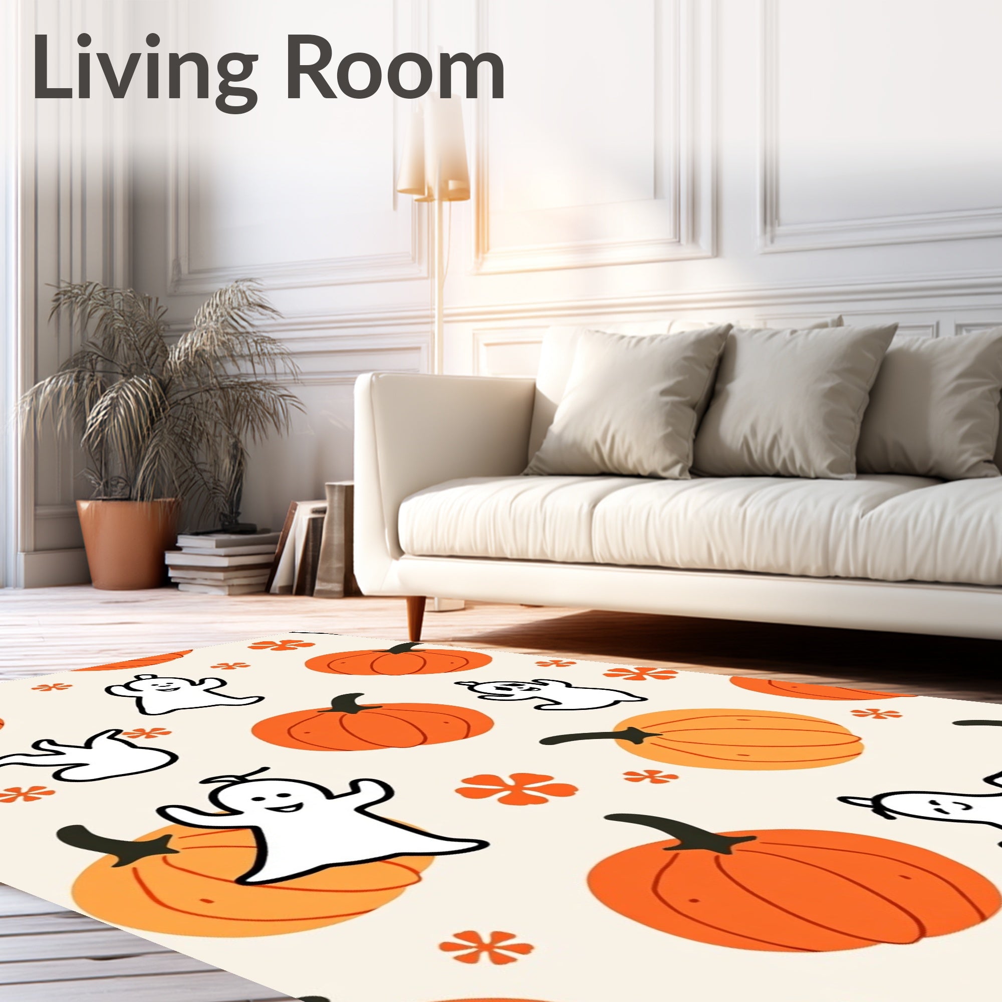 Spooky Orange Pumpkin Ghost Accents Rug