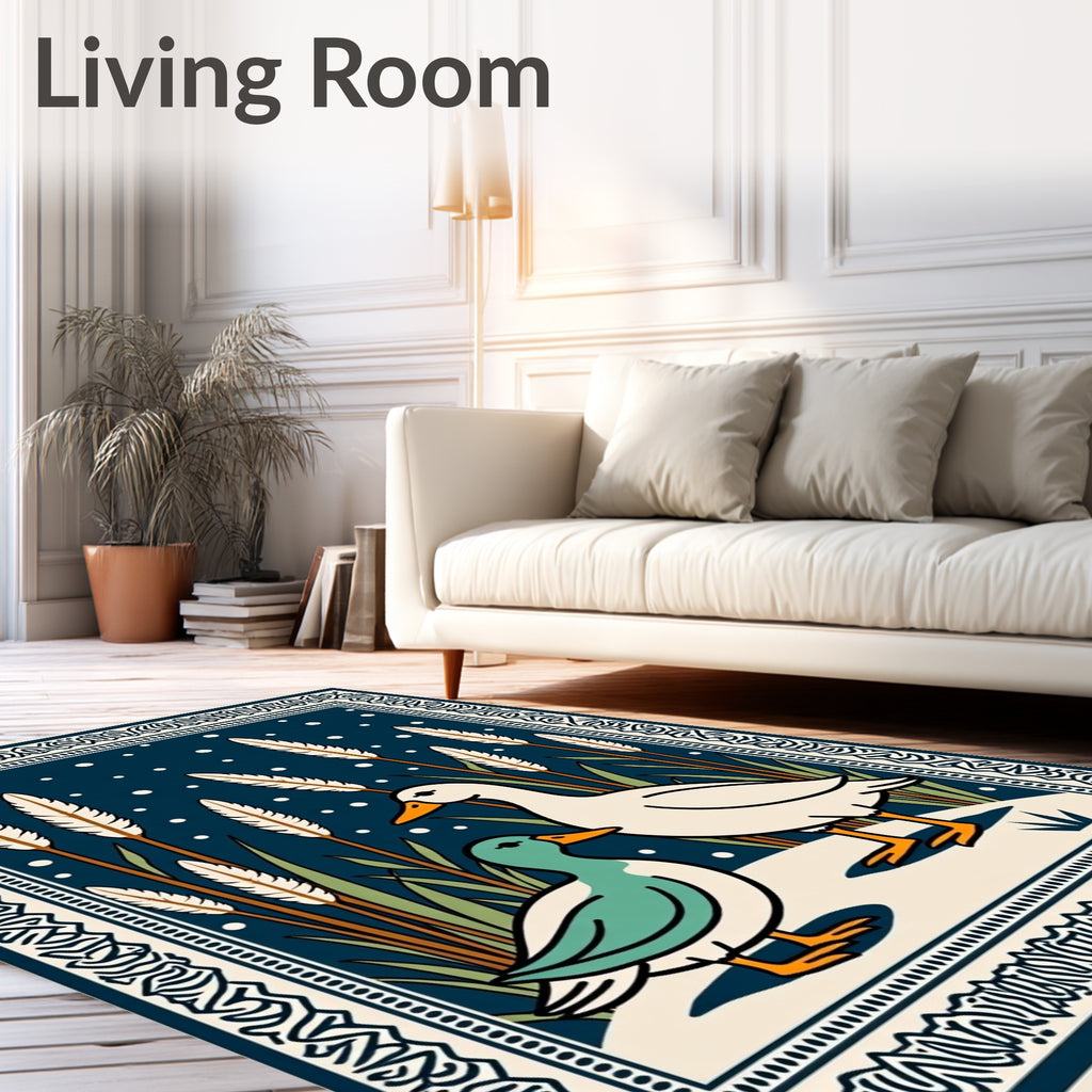 Charming Duo Ducks Tall Grass Scene Rug