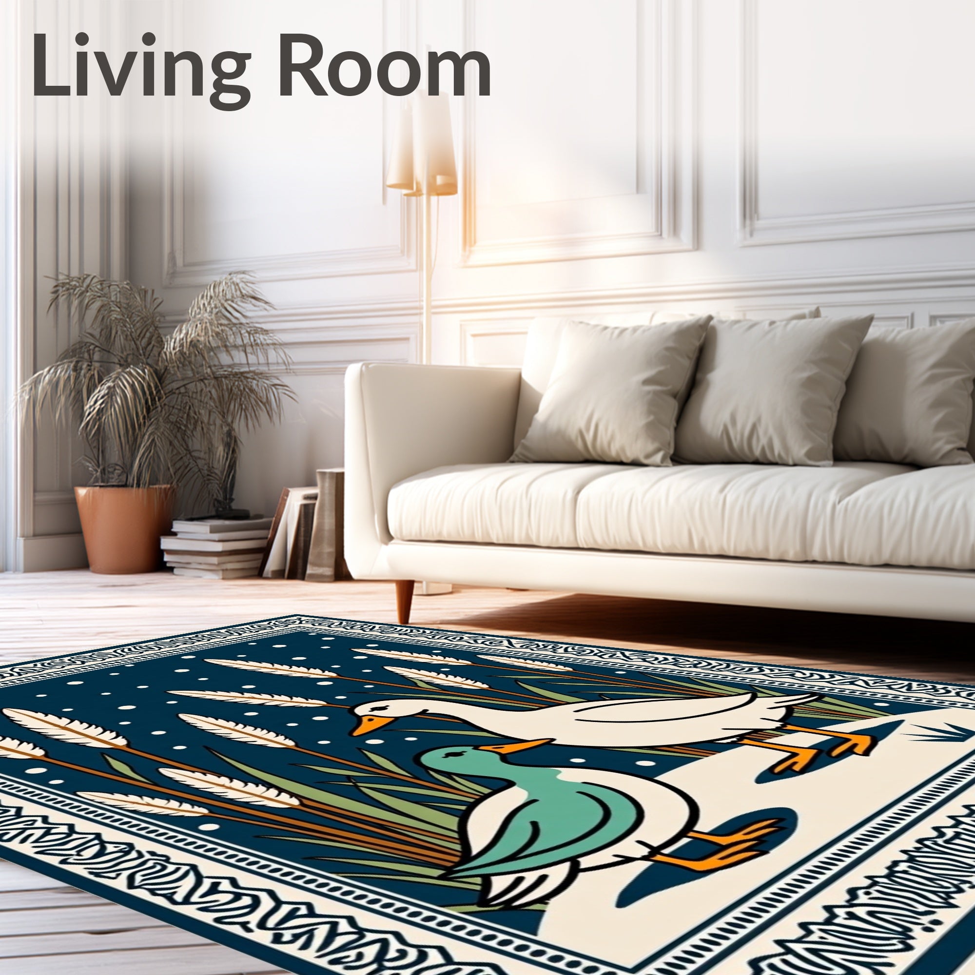 Charming Duo Ducks Tall Grass Scene Rug