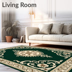 Rich Emerald Green Floral Scroll Rug