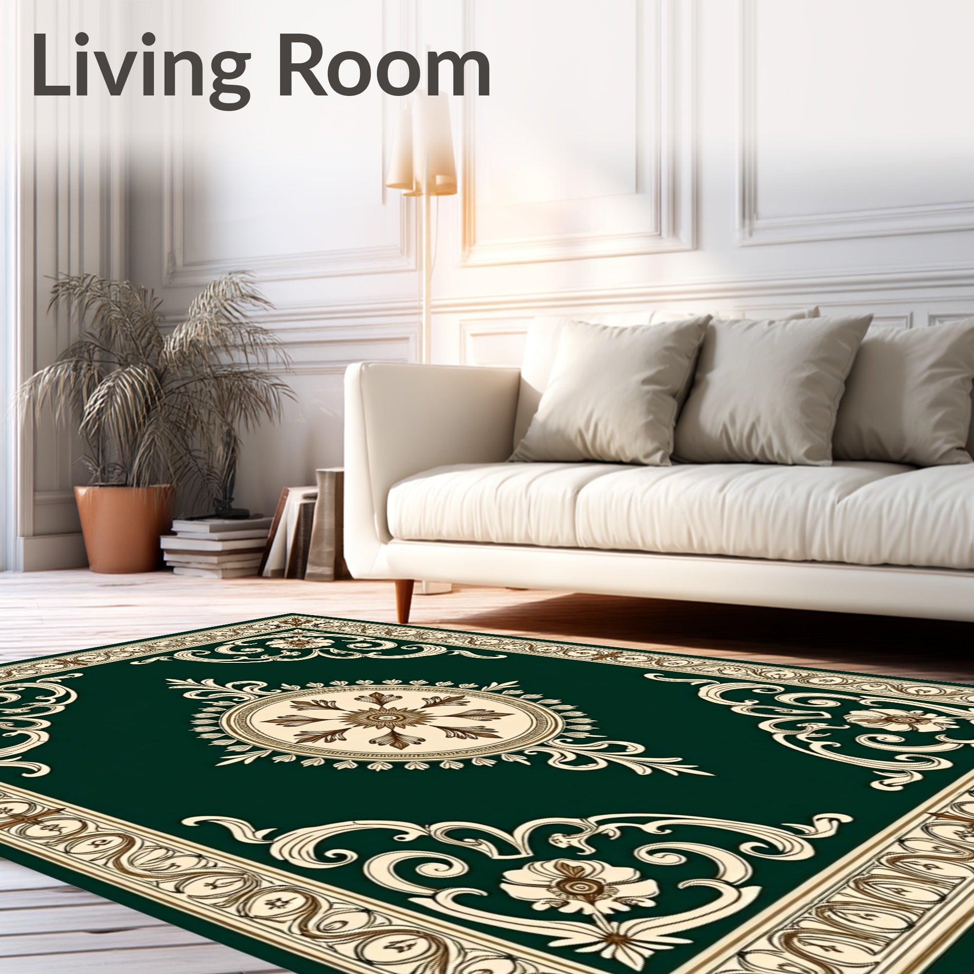 Rich Emerald Green Floral Scroll Rug